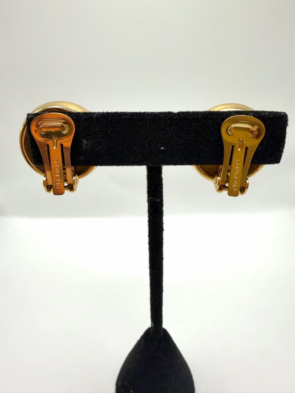 Vintage Dior Gold Tone Clip Statement Earrings with Iridescent Crystal Centers - Picture 4 of 10